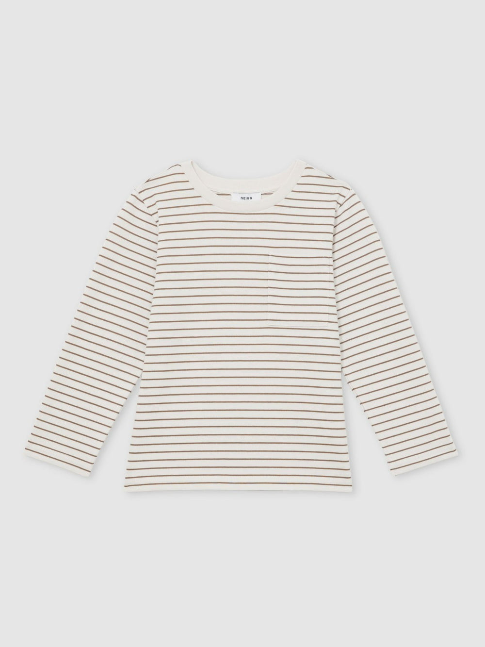 Reiss | 13-14 yrs Stretch-Cotton Stripe T-Shirt in Off White/Camel