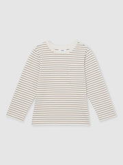 Reiss | 13-14 yrs Stretch-Cotton Stripe T-Shirt in Off White/Camel