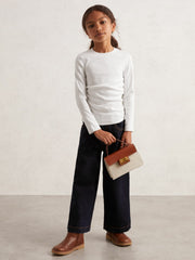 Reiss | 4-9 yrs Cotton Ruched Long-Sleeve T-Shirt with Stretch in Ivory