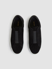 Reiss | Suede Slip-On Elasticated Trainers in Black
