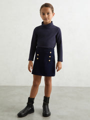 Reiss | 13-14 yrs Cotton-Jersey Roll-Neck Top with Stretch in Navy