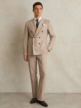 Reiss | Slim-Fit Wool-Blend Double-Breasted Suit Blazer in Oatmeal Brown