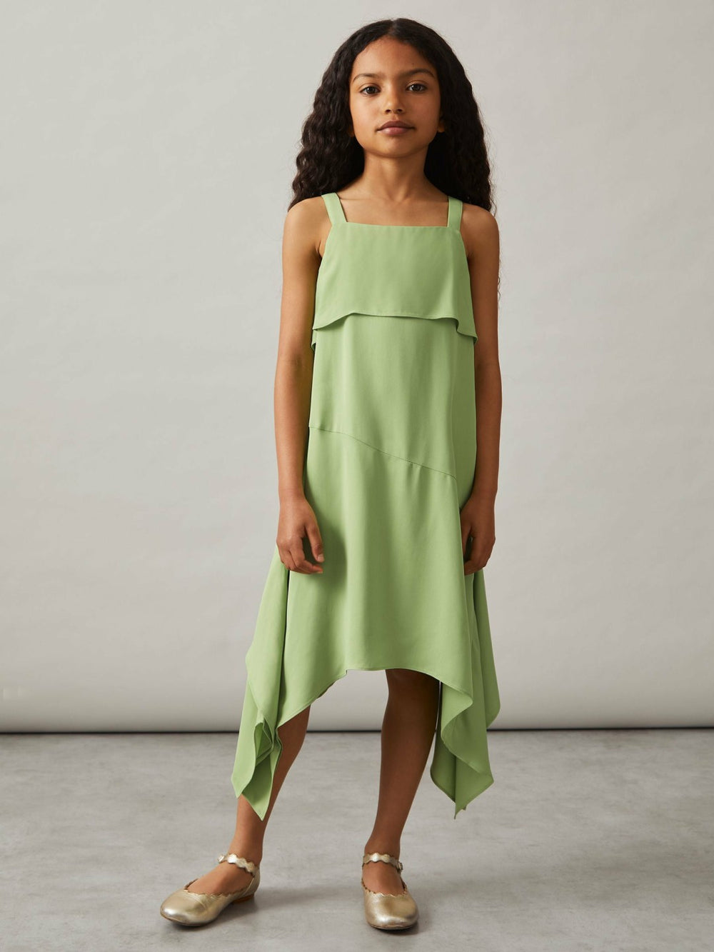 Reiss | 4-9 yrs Handkerchief-Hem Sleeveless Dress in Green