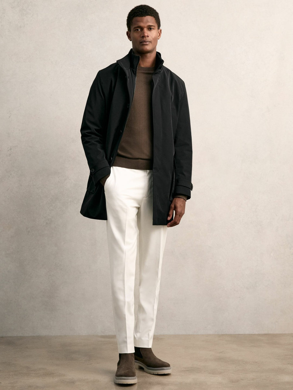 Reiss | Hybrid Removable-Gilet Overcoat in Black