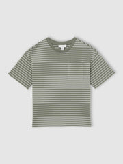 Reiss | 13-14 yrs Cotton-Blend Stripe T-Shirt in Sage/White