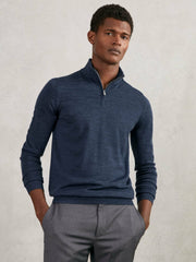 Reiss | Merino Wool Half-Zip Jumper in Denim Jaspe