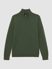 Reiss | Merino Wool Half-Zip Jumper in Kale Green