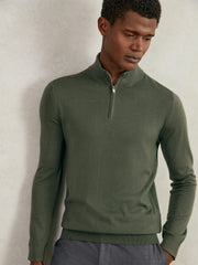 Reiss | Merino Wool Half-Zip Jumper in Kale Green