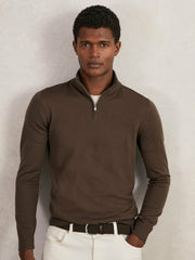 Reiss | Merino Wool Half-Zip Jumper in Chocolate Brown