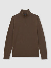 Reiss | Merino Wool Half-Zip Jumper in Chocolate Brown