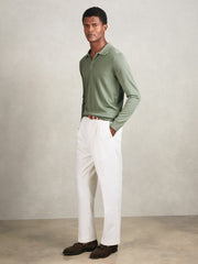 Reiss | Merino Wool Long-Sleeve Polo Shirt in Harper Green