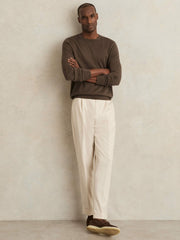 Reiss | Merino-Wool Crew-Neck Jumper in Chocolate Brown