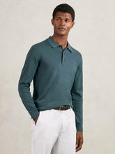 Reiss | Merino Wool Long-Sleeve Polo Shirt in Orion Blue