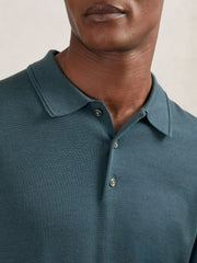 Reiss | Merino Wool Long-Sleeve Polo Shirt in Orion Blue