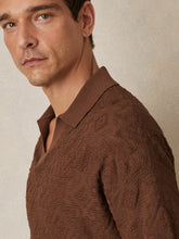Reiss | Jacquard Loop-Stitch Polo Shirt in Tobacco