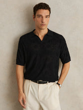 Reiss | Jacquard Loop-Stitch Polo Shirt in Navy