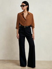 Reiss | Silk Embossed-Button Shirt in Tan Brown