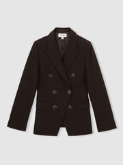 Reiss | Wool-Blend Double-Breasted Blazer in Chocolate Brown