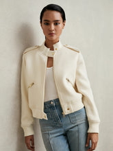 Reiss | Brushed Wool Epaulette Bomber Jacket in Cream