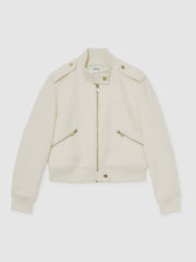 Reiss | Brushed Wool Epaulette Bomber Jacket in Cream
