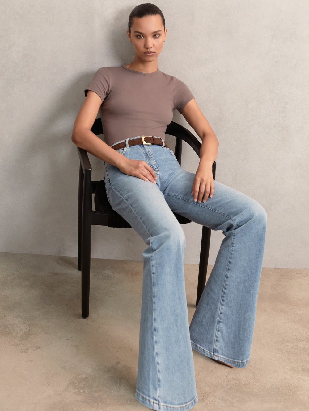 Reiss | Petite Mid-Rise Flared Jeans in Light Blue