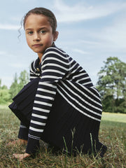 Reiss | 3-9 yrs Button-Detail Stripe Knitted Dress in Navy/White