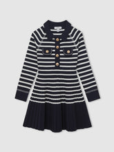 Reiss | 13-14 yrs Button-Detail Stripe Knitted Dress in Navy/White