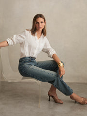Reiss | Petite Barrel-Leg Seam Jeans in Mid Blue