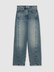 Reiss | Petite Barrel-Leg Seam Jeans in Mid Blue