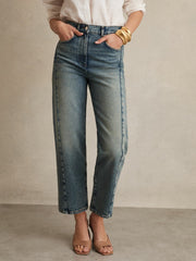 Reiss | Petite Barrel-Leg Seam Jeans in Mid Blue
