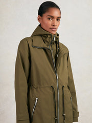 Reiss | Removable-Hood Parka Rain Coat in Khaki