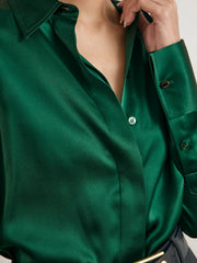 Reiss | Silk-Satin Concealed-Placket Shirt in Green