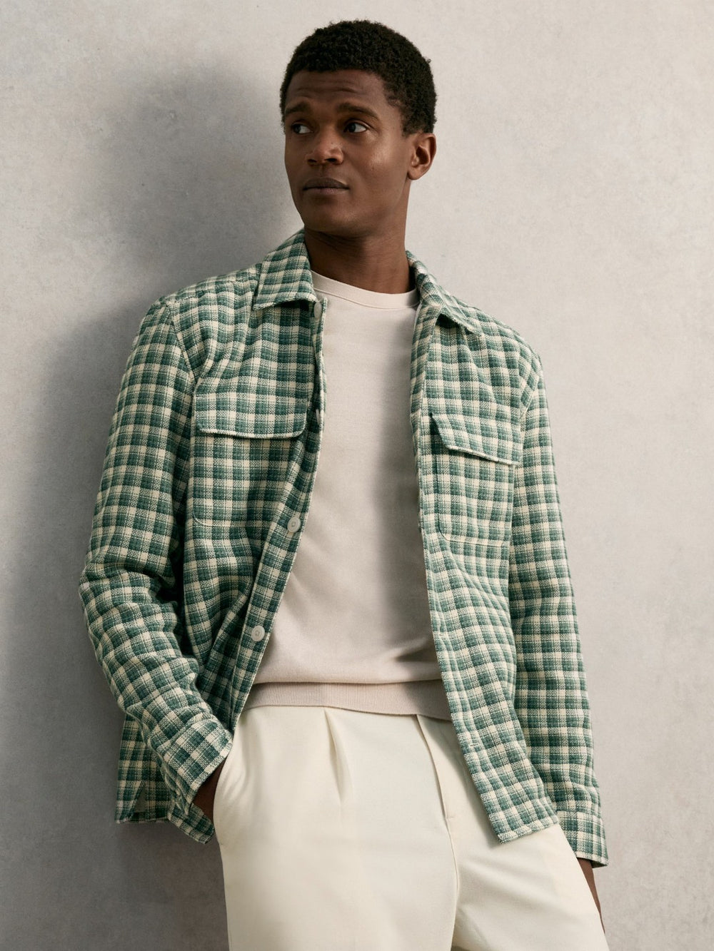 Reiss | Woven Check Twin Pocket Overshirt in Green Multi