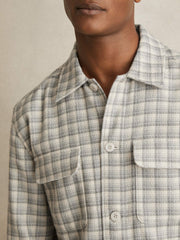 Reiss | Woven Check Twin Pocket Overshirt in Light Grey
