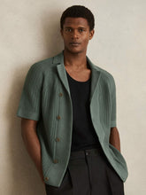 Reiss | Cotton Textured-Knit Cuban-Collar Shirt in Pine Green