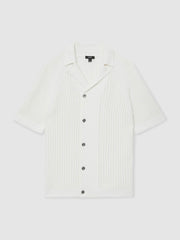 Reiss | Cotton Textured-Knit Cuban-Collar Shirt in White
