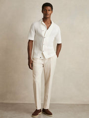 Reiss | Cotton Textured-Knit Cuban-Collar Shirt in White