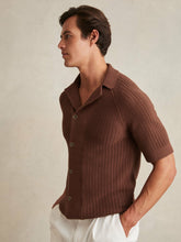 Reiss | Cotton Textured-Knit Cuban-Collar Shirt in Tobacco Brown