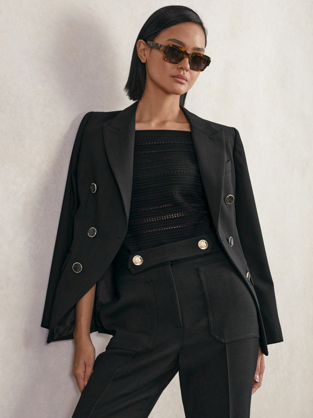 Reiss | Petite Wool-Blend Double-Breasted Blazer in Black