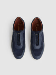 Reiss | Leather Elasticated-Lace Trainers in Navy Blue