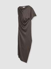 Reiss | Satin Asymmetric Draped Midi Dress in Mauve