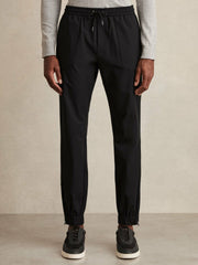 Reiss | Drawstring Technical Cuffed Trousers in Black
