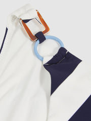 Reiss | Stripe Ring-Detail Bikini Bottoms in Navy/Brown