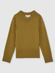 Reiss | 13-14 yrs Wool-Blend Open-Stitch Jumper with Cashmere in Khaki Green