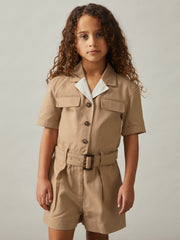 Reiss | 3-9 yrs Cotton-Lyocell Utility Playsuit in Camel