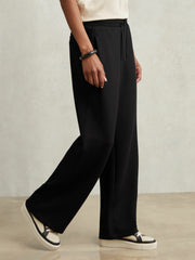 Reiss | Petite Wide-Leg Interlock Drawstring Joggers in Black