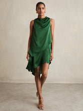 Reiss | Satin Drape-Neck Layered Dress in Green