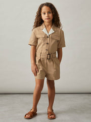 Reiss | 9-13 yrs Cotton-Lyocell Utility Playsuit in Camel