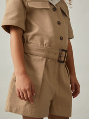 Reiss | 9-13 yrs Cotton-Lyocell Utility Playsuit in Camel