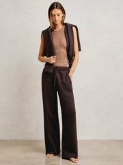 Reiss | Petite Wide-Leg Interlock Drawstring Joggers in Plum